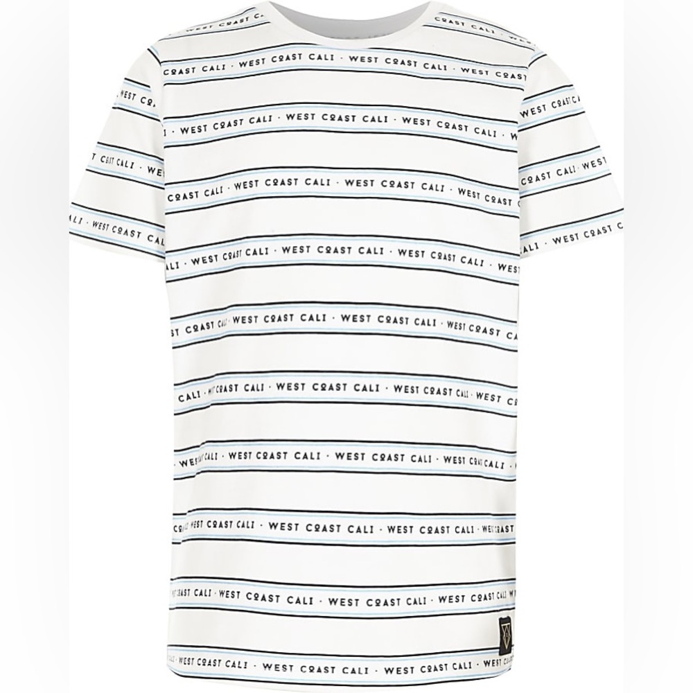 River Island Boys White 'West Coast' Stripe Print T-Shirt